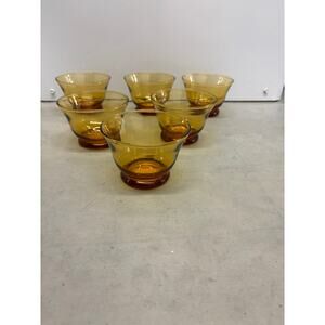 Set Of 6 Vintage Amber Glass Ramekins Custard Cups 4 oz